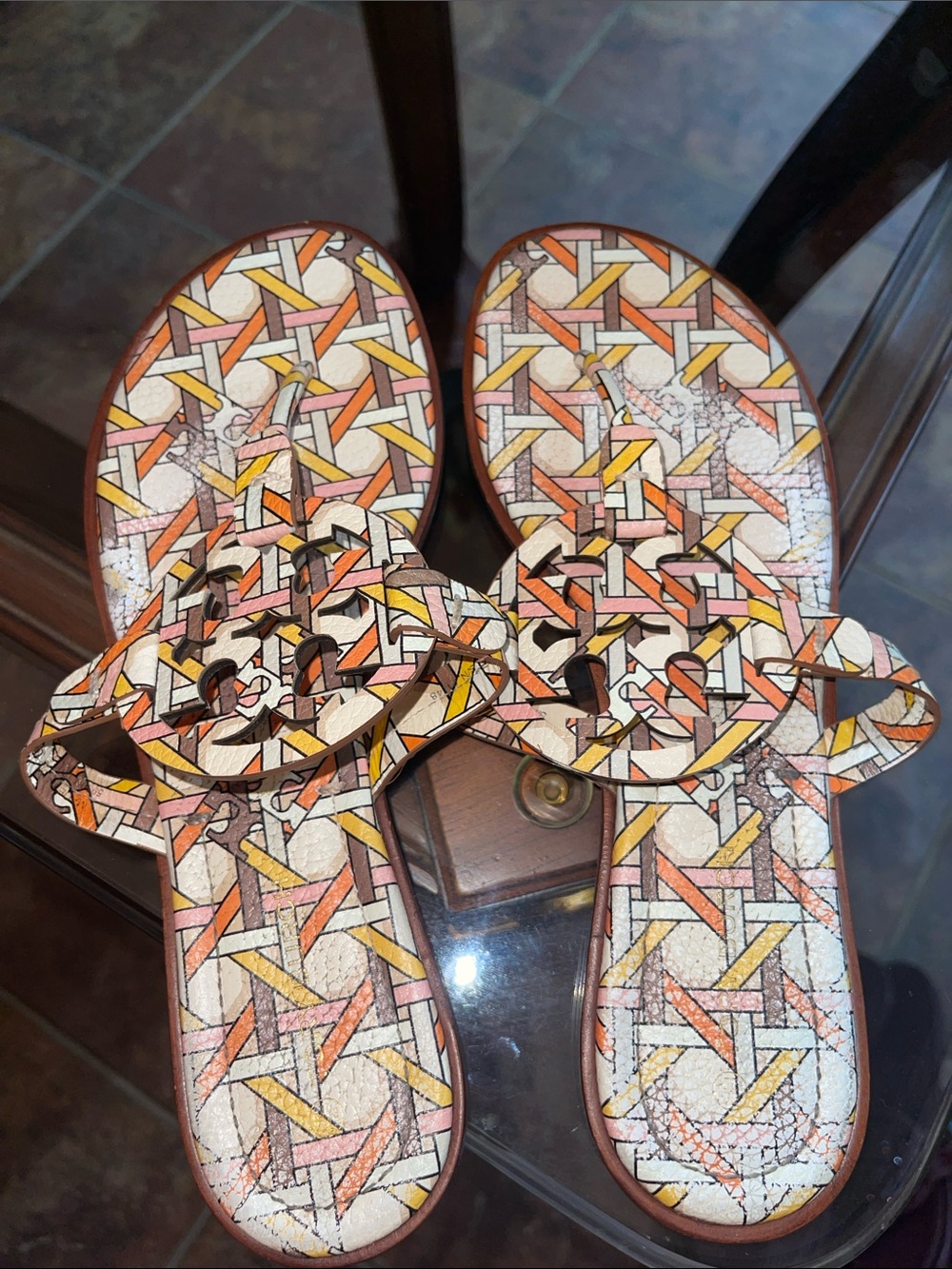 Tory Burch Multicolor Patterned Miller Logo Slide Sandals